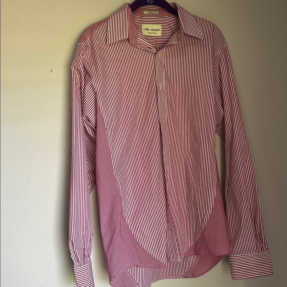 Men’s Robbie Alexander Red and White Striped Button-Up Shirt